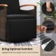 Black patio rattan swivel recliner chair with adjustable backrest, soft cushion, and wood armrests for outdoor comfort.