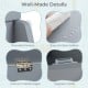 Rounded corners and easy-to-clean surface of the gray wooden mobile toy storage organizer with lockable wheels.