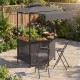 Portable bar height stools in black with ergonomic seats and footrests, perfect for outdoor gatherings and easy transport.