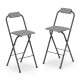 Set of 2 portable black bar height stools with ergonomic seats and footrests, perfect for outdoor gatherings and events.