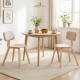 Natural rubber wood dining chairs with teddy velvet padded backrest, featuring a curved design for comfort in a cozy.