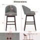 Dimensions of gray swivel bar stool with rubber wood legs, ergonomic backrest, and 330 lbs capacity for kitchen or pub.