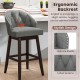 Gray swivel bar stool with ergonomic backrest, rubber wood legs, and tufted buttons, perfect for kitchen islands or.