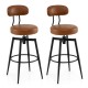 Set of 2 brown swivel barstools with padded seats and backs, ideal for kitchens or pubs, featuring a sturdy metal frame.