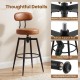 Brown faux leather swivel barstool with padded seat, sturdy metal frame, and adjustable foot pads for kitchen or pub.