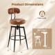 Dimensions of a brown faux leather swivel barstool with padded seat and backrest, suitable for bar height use.