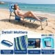 Portable chaise lounge chair in turquoise with adjustable backrest, perfect for beach relaxation.
