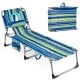 Portable turquoise tanning chair with a 4-position adjustable backrest, ideal for beach or poolside relaxation.