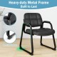 Black PU leather waiting room chair with ergonomic design, heavy-duty metal frame, and non-slip foot pads for stability.