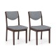Set of 2 wood kitchen chairs with gray faux leather upholstered seats, featuring ergonomic backrests for comfort.