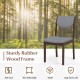 Gray wood kitchen chair with faux leather seat, sturdy rubber wood frame, ideal for dining and living room settings.