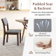 Wood kitchen chair with gray faux leather seat, ergonomic backrest, and sturdy rubber wood frame for dining comfort.