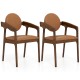 Set of 2 brown wooden dining chairs with PU leather upholstery and curved backrests, perfect for home or restaurant use.