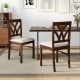 Set of 2 brown wooden dining chairs with hollowed backrest and soft padded seat, perfect for kitchen or dining room.