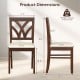 Wooden dining chair dimensions with hollowed backrest, brown rubber wood frame, and padded seat for kitchen use.