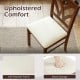 Wooden dining chair with soft padded seat and hollowed backrest, upholstered in polyester fabric for kitchen or dining.