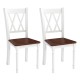 Set of 2 farmhouse kitchen chairs with rubber wood seats, featuring a white frame and cross backrest for elegant decor.