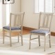 Set of 2 gray upholstered dining chairs with high curved backs, featuring a durable rubber wood frame for lasting.