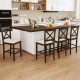 Set of 2 brown X-back bar stools with upholstered cushioned seats, ideal for kitchen islands and home bars.