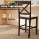 X-back bar stool in brown with upholstered seat, made of solid rubber wood for kitchen island or home bar use.