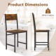 Rustic brown dining chair dimensions with metal legs, 330 lbs capacity, featuring a supportive slanted backrest.