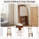 Folding dining chair with padded seat and high backrest in walnut, featuring a flexible hinge system for easy storage.