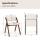 Folding kitchen dining chair specifications showing dimensions, weight capacity, and rubber wood legs in walnut finish.