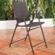 Folding rattan bar chair with armrests and footrest, made of durable PE rattan, perfect for outdoor gatherings.