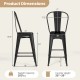 Black metal bar stool with backrest and footrest, stackable design, ergonomic comfort for kitchen island or home bar.