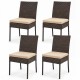 Set of 4 brown patio rattan wicker dining chairs with soft, removable cushions for outdoor dining comfort.