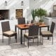 Set of 4 brown patio rattan wicker dining chairs with soft cushions, ideal for outdoor dining and easy cleaning.