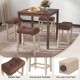 Upholstered counter height bar stools with curved saddle seats, tufted design, and non-slip foot pads for kitchen use.