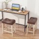 Upholstered counter height bar stools with curved saddle-seat and tufted design, perfect for kitchen or bar use.