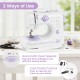 Mini sewing machine showcasing automatic dual speeds and foot pedal control, ideal for beginners and DIY projects.