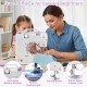 Mini sewing machine for beginners with 12 built-in stitches, automatic bobbin winding, and built-in sewing light.