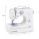 Mini sewing machine in white and lavender with 12 built-in stitches, ideal for beginners and home DIY projects.