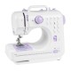 Mini sewing machine with foot pedal control and easy stitch selection, perfect for beginners tackling various fabrics.