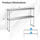 Stainless steel overshelf with adjustable lower shelf, measuring 48"x12", ideal for home kitchen or restaurant storage.