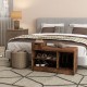 Rustic brown entryway storage shoe bench with 1 drawer and 3 open compartments, perfect for keeping shoes organized.