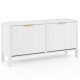 White shoe storage bench with elegant fluted doors, featuring a sturdy design and elevated base for easy cleaning.