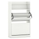 Shoe storage cabinet in white with 2 flip drawers and adjustable shelves, ideal for entryway or hallway organization.
