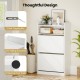 Shoe storage cabinet in white with 2 flip drawers, adjustable shelves, and anti-tipping kits for entryway organization.