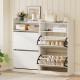 Shoe storage cabinet in white with adjustable shelves and 2 flip drawers, ideal for entryway or hallway organization.
