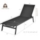 Black outdoor reclining chaise lounge chair with 6 adjustable backrest positions, perfect for patio or poolside.