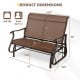 2-person patio glider bench with high back and curved armrests, brown fabric, ideal for outdoor relaxation and support.