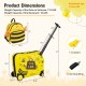 Yellow 18-inch ride-on kids luggage set with bee pattern, featuring a suitcase and backpack, ideal for travel.