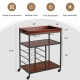 Three-tier serving cart with a wine rack, featuring a durable metal frame and guardrails for secure bottle placement.