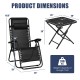 Dimensions of the 3-piece folding portable zero gravity lounge chair set with adjustable design and cup holder table.