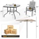 Patio dining set featuring a tempered glass table, stackable cushioned chairs, and an umbrella for outdoor comfort.