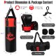 Kids hanging punching bag set with gloves, hand wraps, and carry bag for karate training and active play.